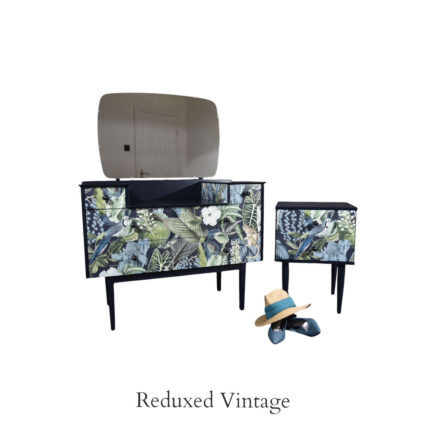 Dressing table, decoupage, hand painted, designer wallpaper, satin finish, Functional Art, storage, bedroom furniture