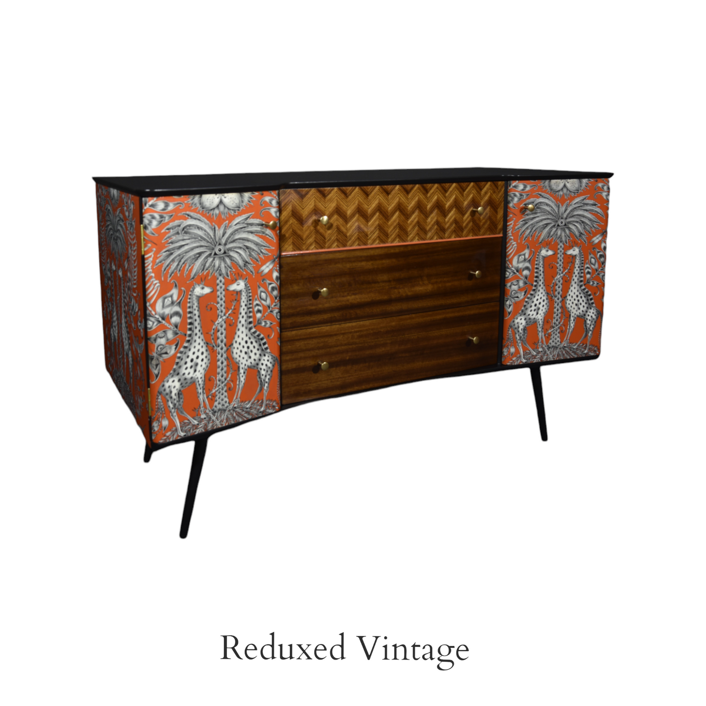 Upcycled Uniflex Sideboard, decoupage, hand painted, designer wallpaper, satin finish, Functional Art, storage, MCM