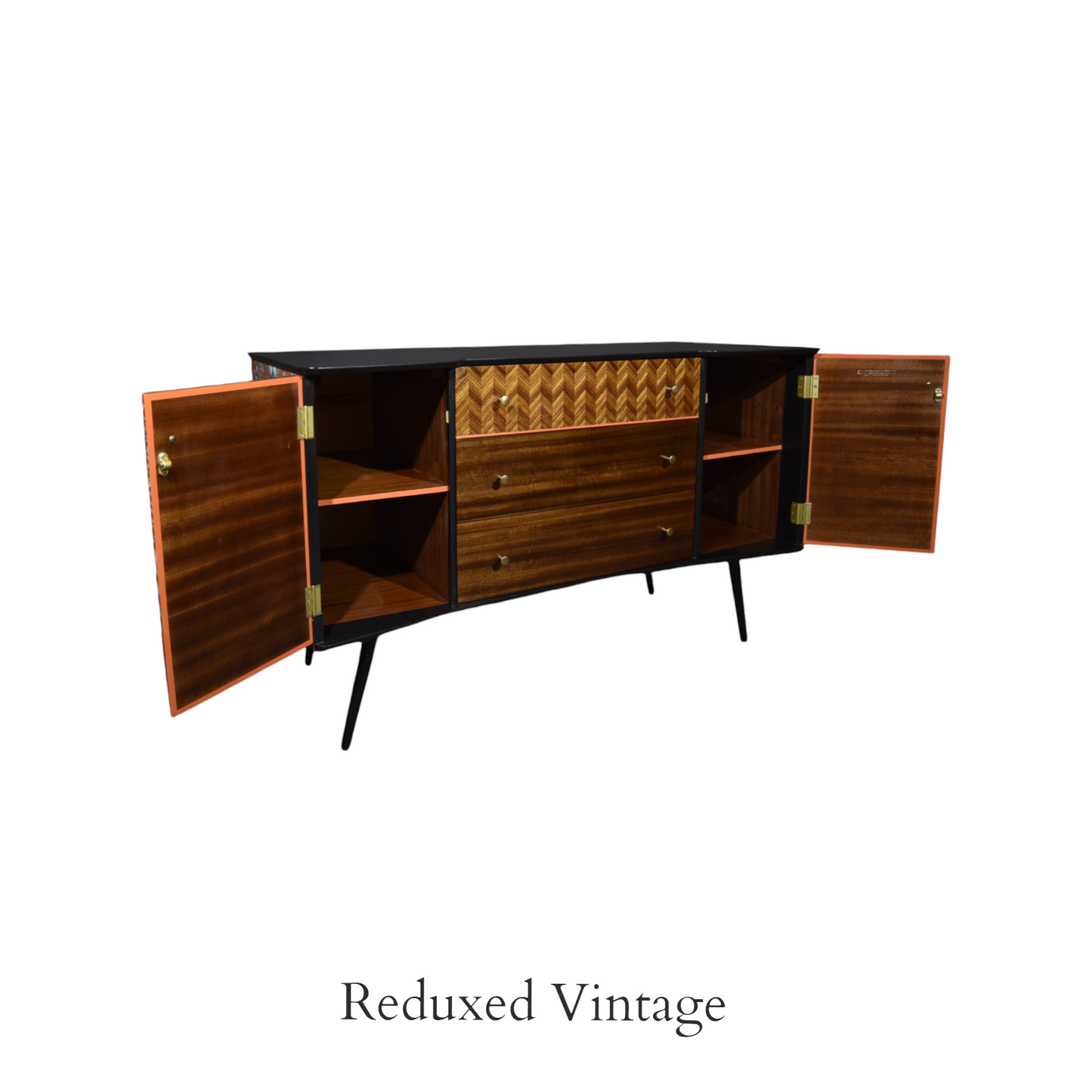 Upcycled Uniflex Sideboard, decoupage, hand painted, designer wallpaper, satin finish, Functional Art, storage, MCM