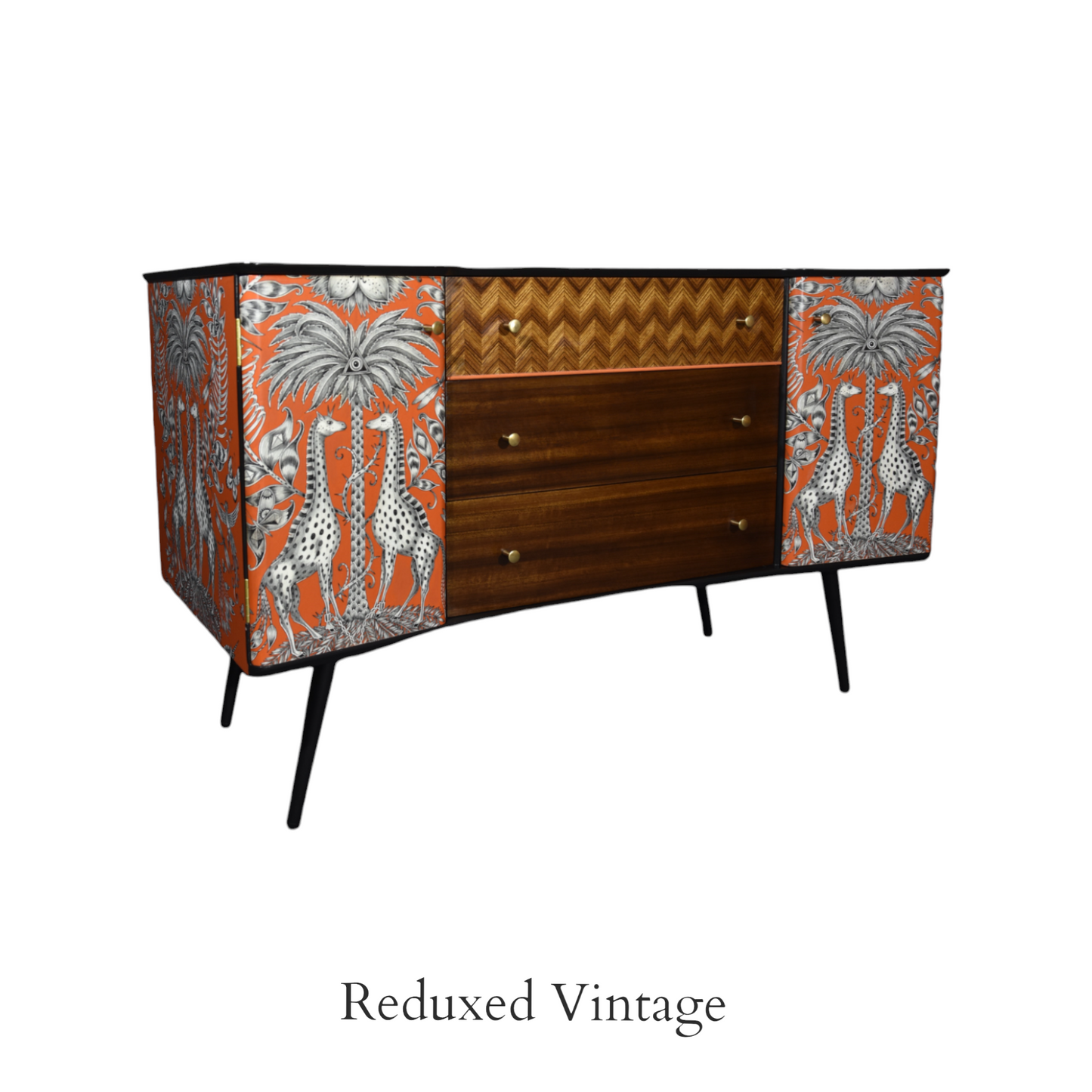 Upcycled Uniflex Sideboard, decoupage, hand painted, designer wallpaper, satin finish, Functional Art, storage, MCM