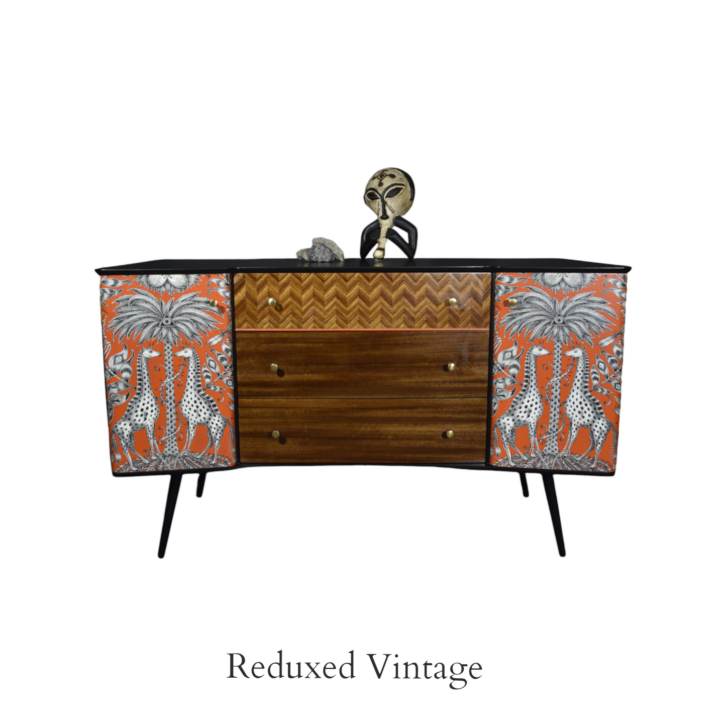 Upcycled Uniflex Sideboard, decoupage, hand painted, designer wallpaper, satin finish, Functional Art, storage, MCM