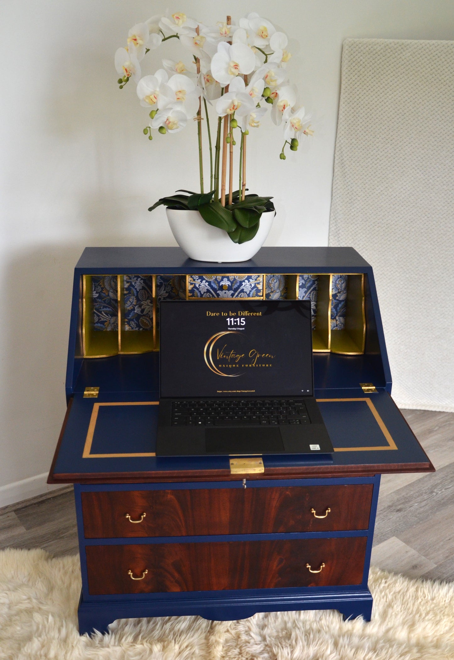 Heritage Refined: Upcycled Edwardian Writing Desk with William Morris Decoupage and Gilded Details