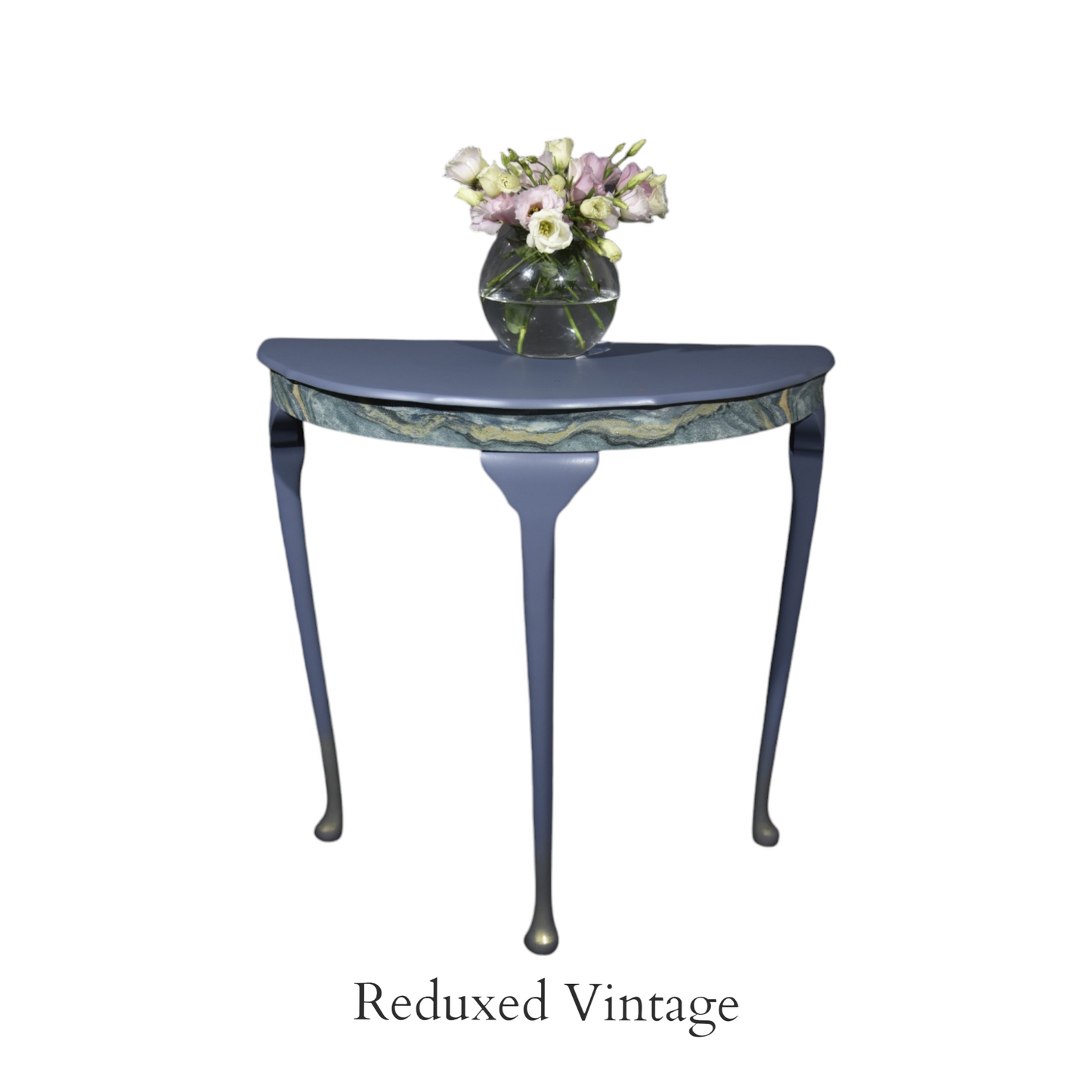 Console table, hall table, living room, dining room, eco furniture, decoupage, hand painted, halfmoon table, demi-lune, blue