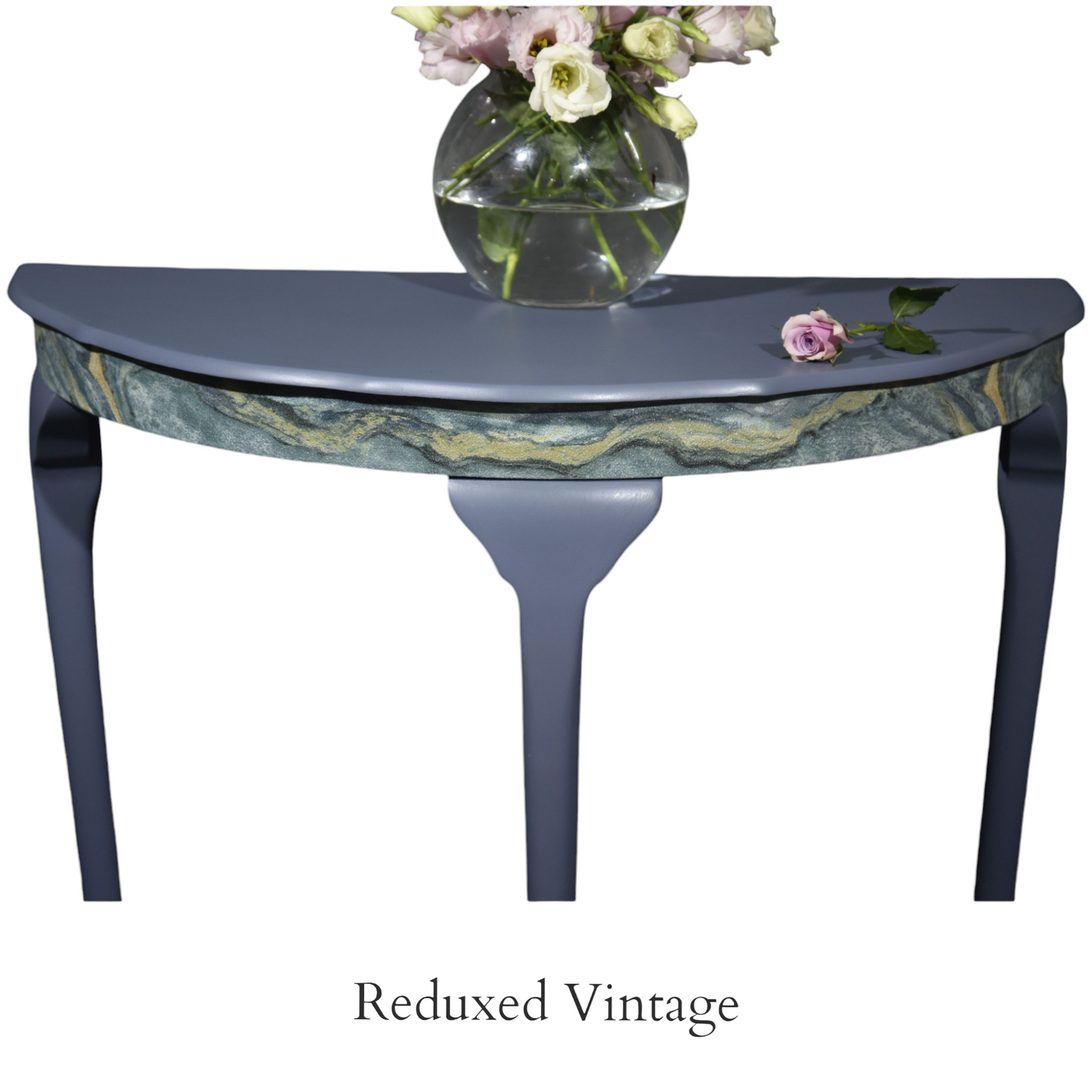 Console table, hall table, living room, dining room, eco furniture, decoupage, hand painted, halfmoon table, demi-lune, blue