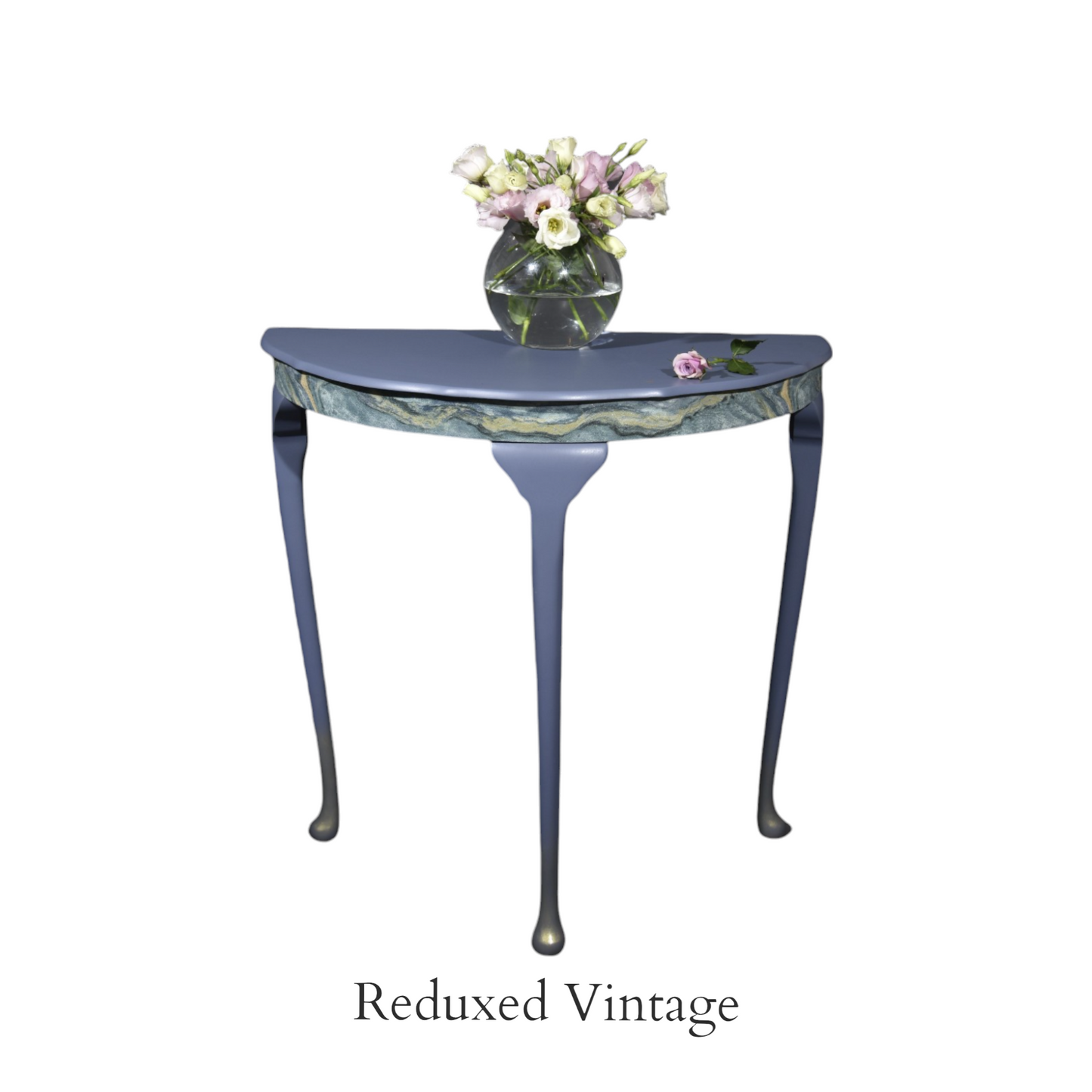 Console table, hall table, living room, dining room, eco furniture, decoupage, hand painted, halfmoon table, demi-lune, blue