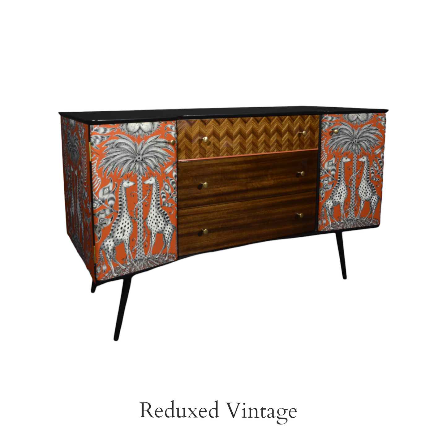 Upcycled Uniflex  Sideboard, decoupage,  hand painted, designer wallpaper, satin finish, Functional Art, storage, MCM