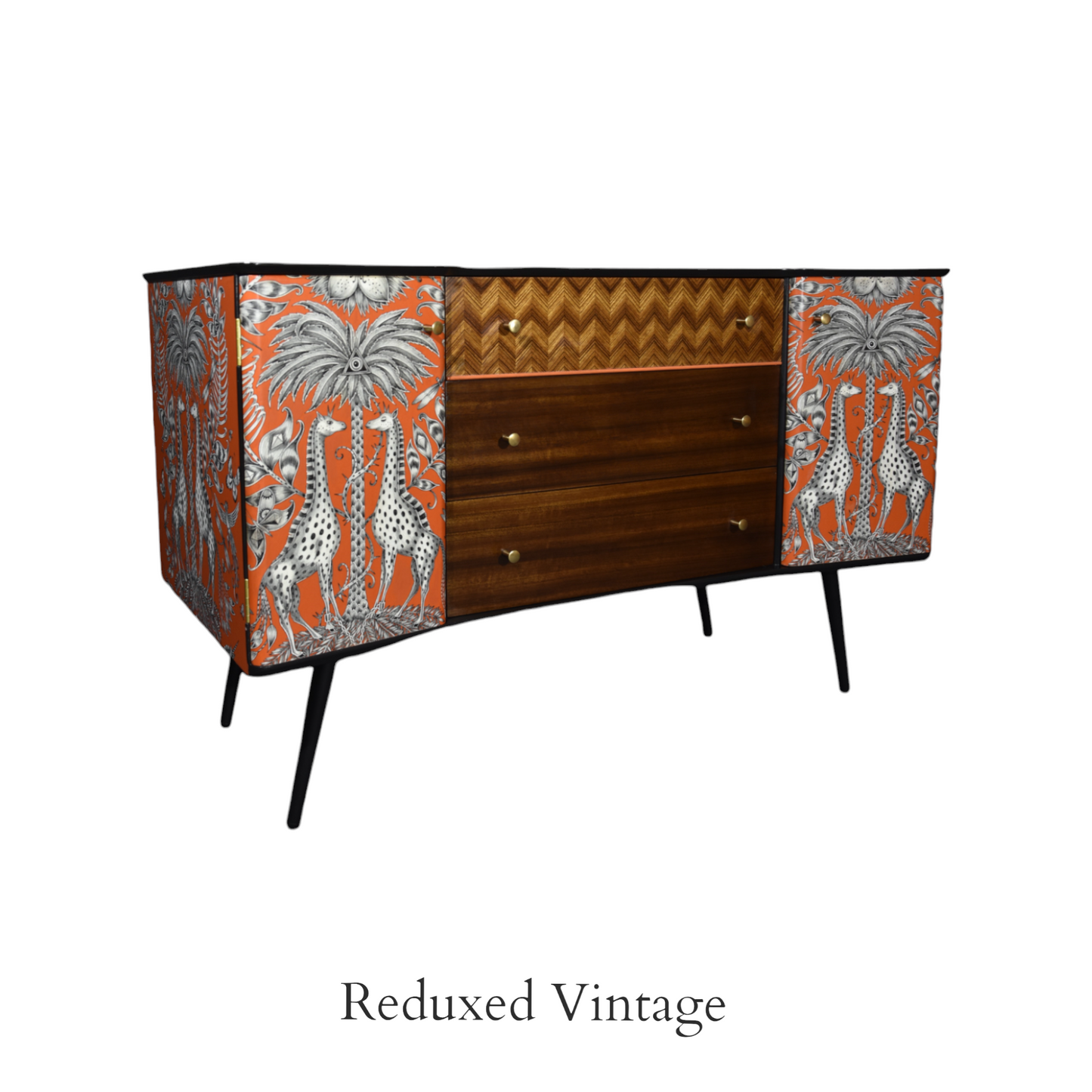 Upcycled Uniflex  Sideboard, decoupage,  hand painted, designer wallpaper, satin finish, Functional Art, storage, MCM