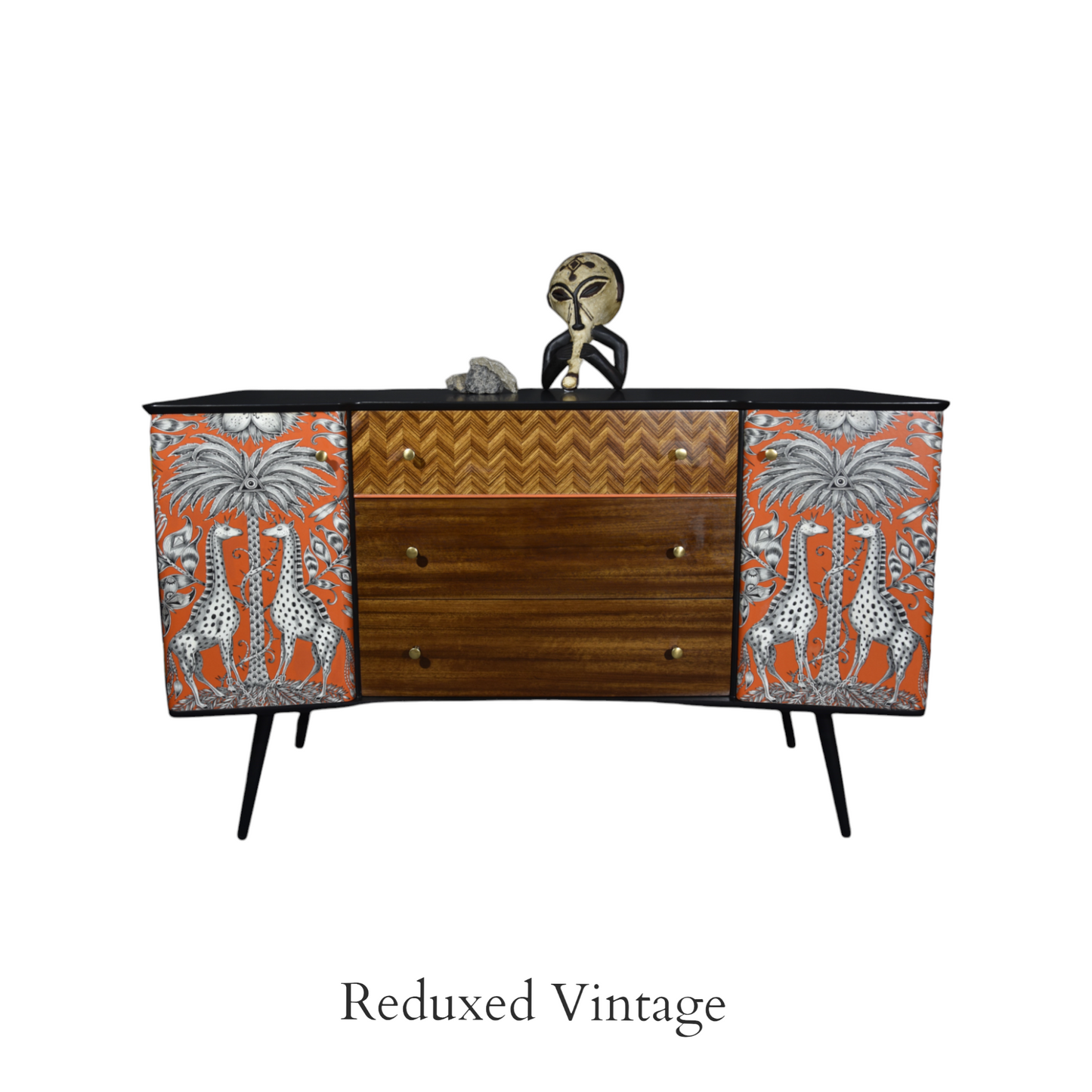 Upcycled Uniflex  Sideboard, decoupage,  hand painted, designer wallpaper, satin finish, Functional Art, storage, MCM