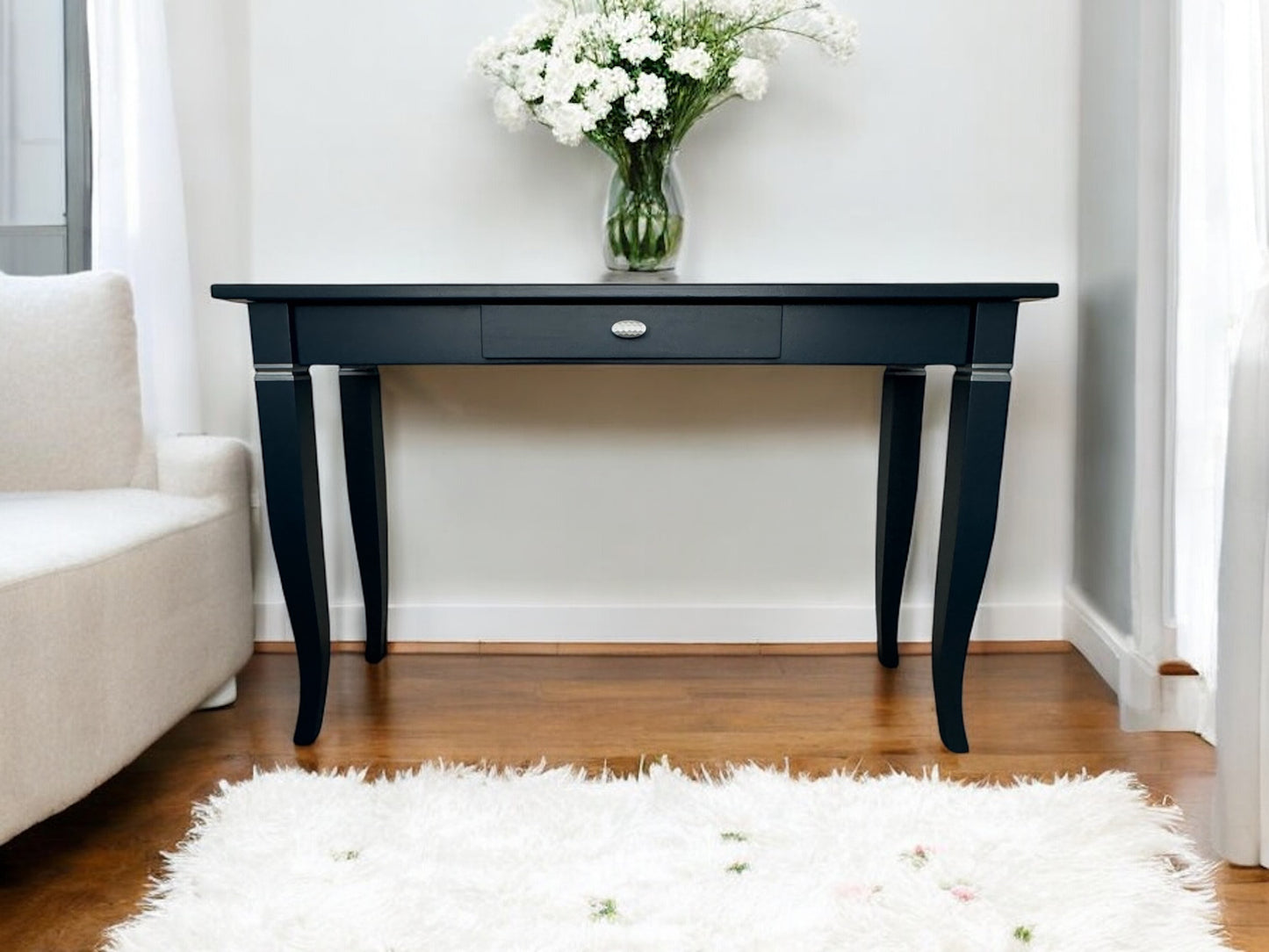 console table with drawer, large, blue