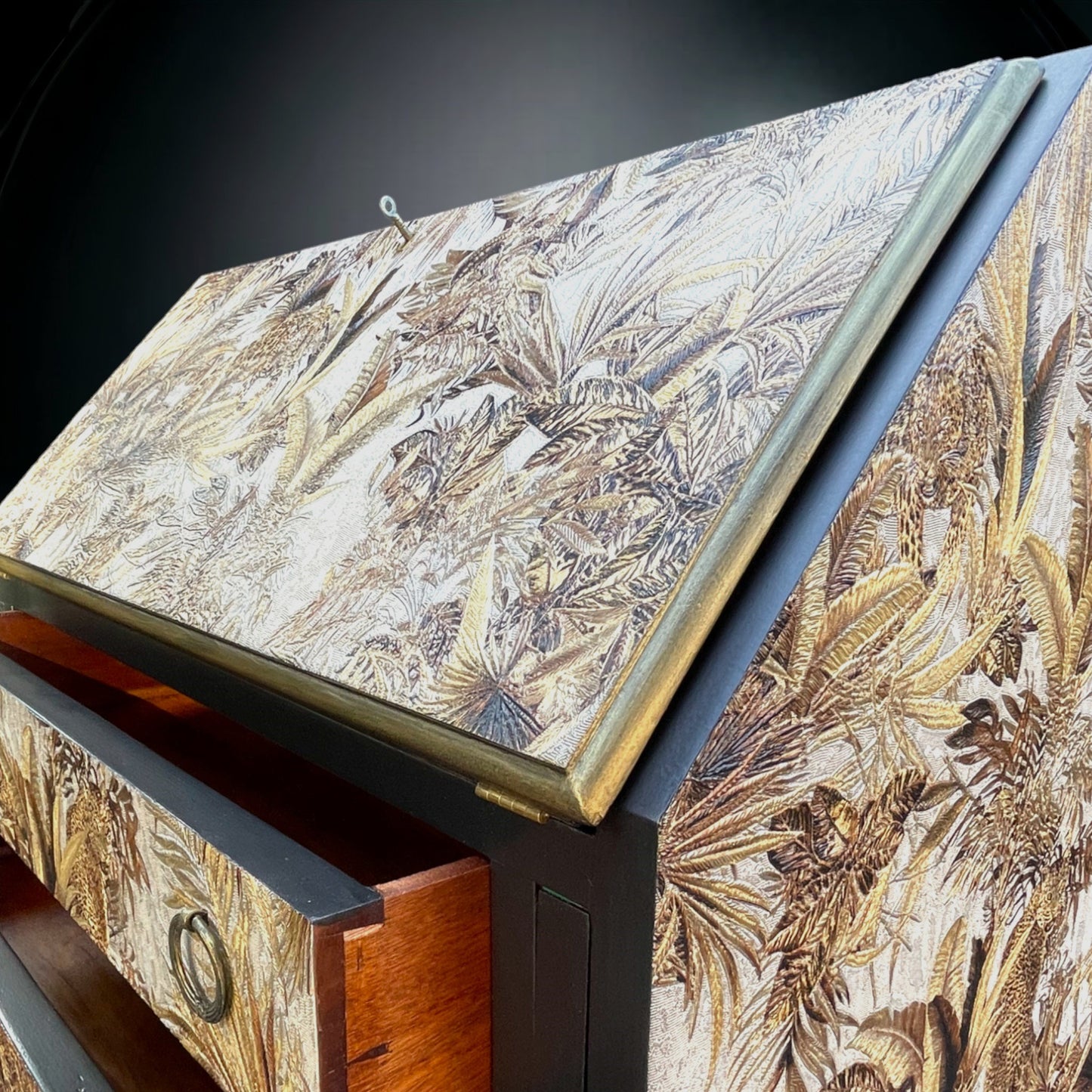 Writing desk, hand painted , decoupage, period furniture, home office, space saver