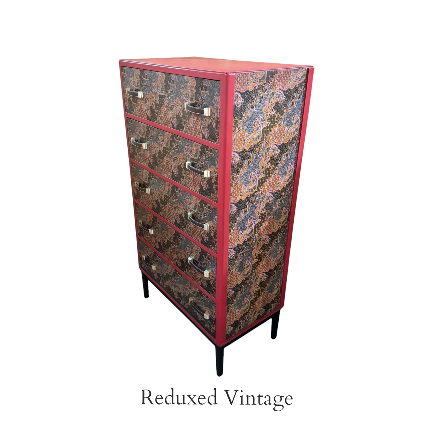 Cultural Fusion: Authentic Malaysian Fabric Vintage Decoupage Tallboy