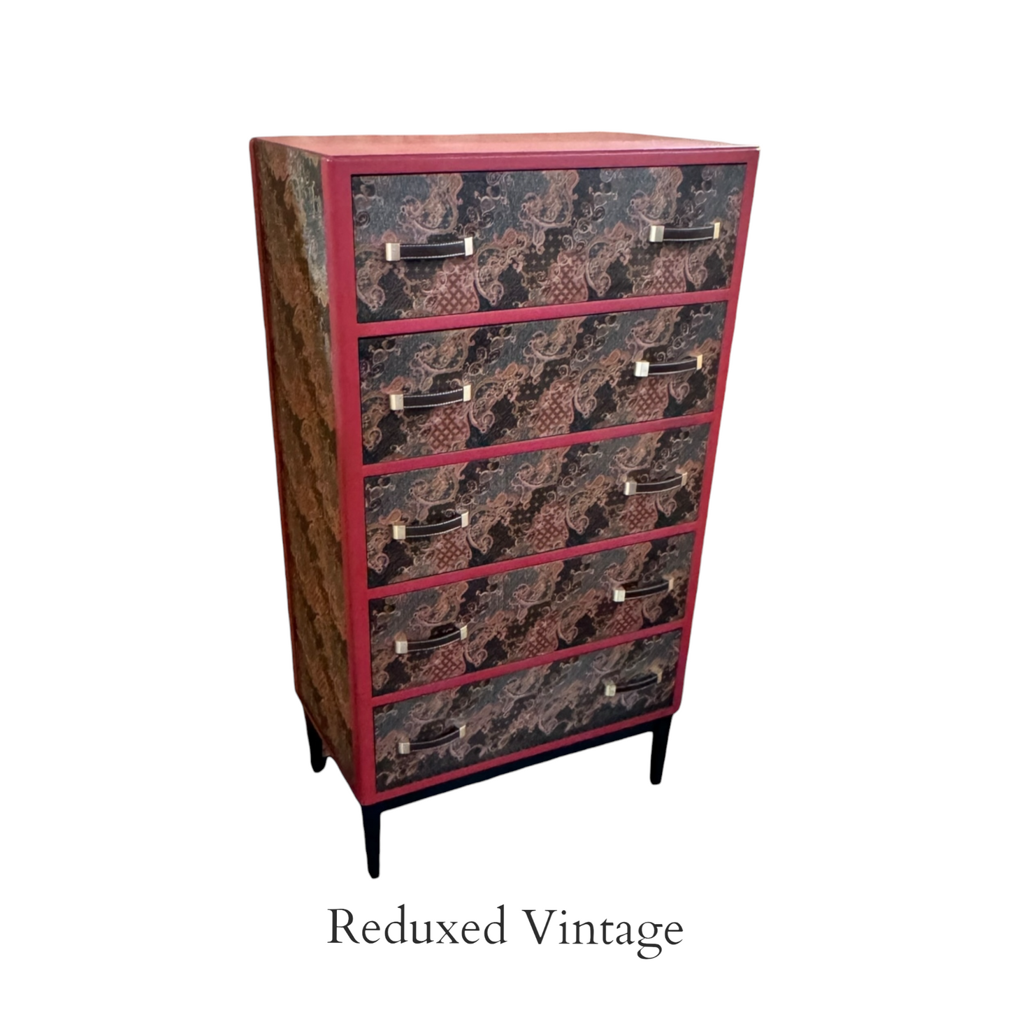 Cultural Fusion: Authentic Malaysian Fabric Vintage Decoupage Tallboy