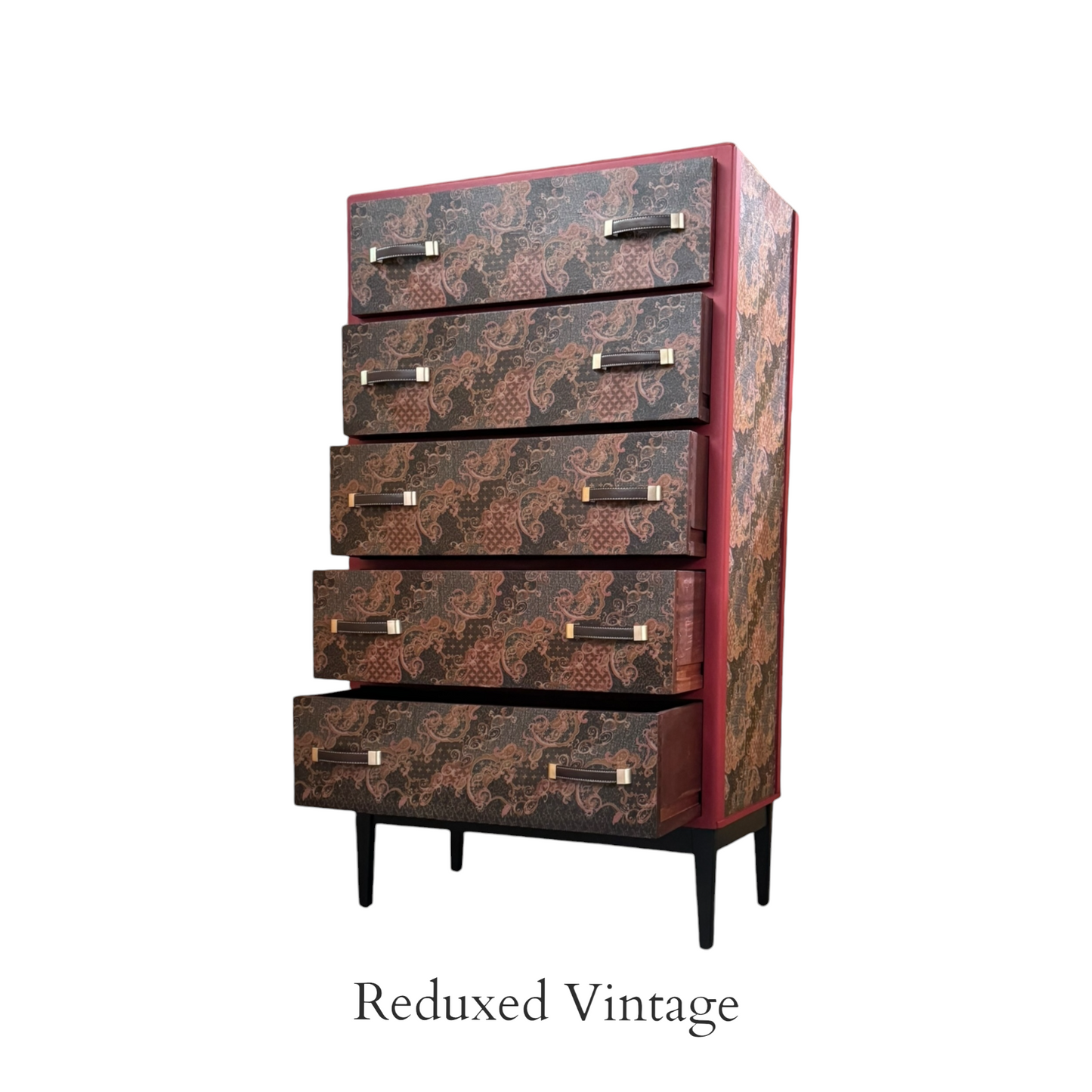 Cultural Fusion: Authentic Malaysian Fabric Vintage Decoupage Tallboy