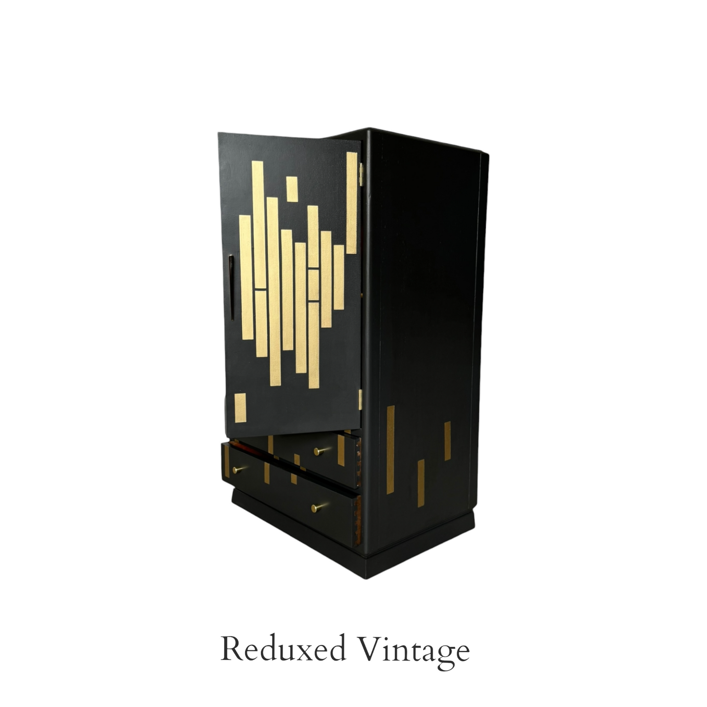 Wine Bar, art deco, black and gold, gold leaf, wine cupboard, drinks cupboard, geometric design