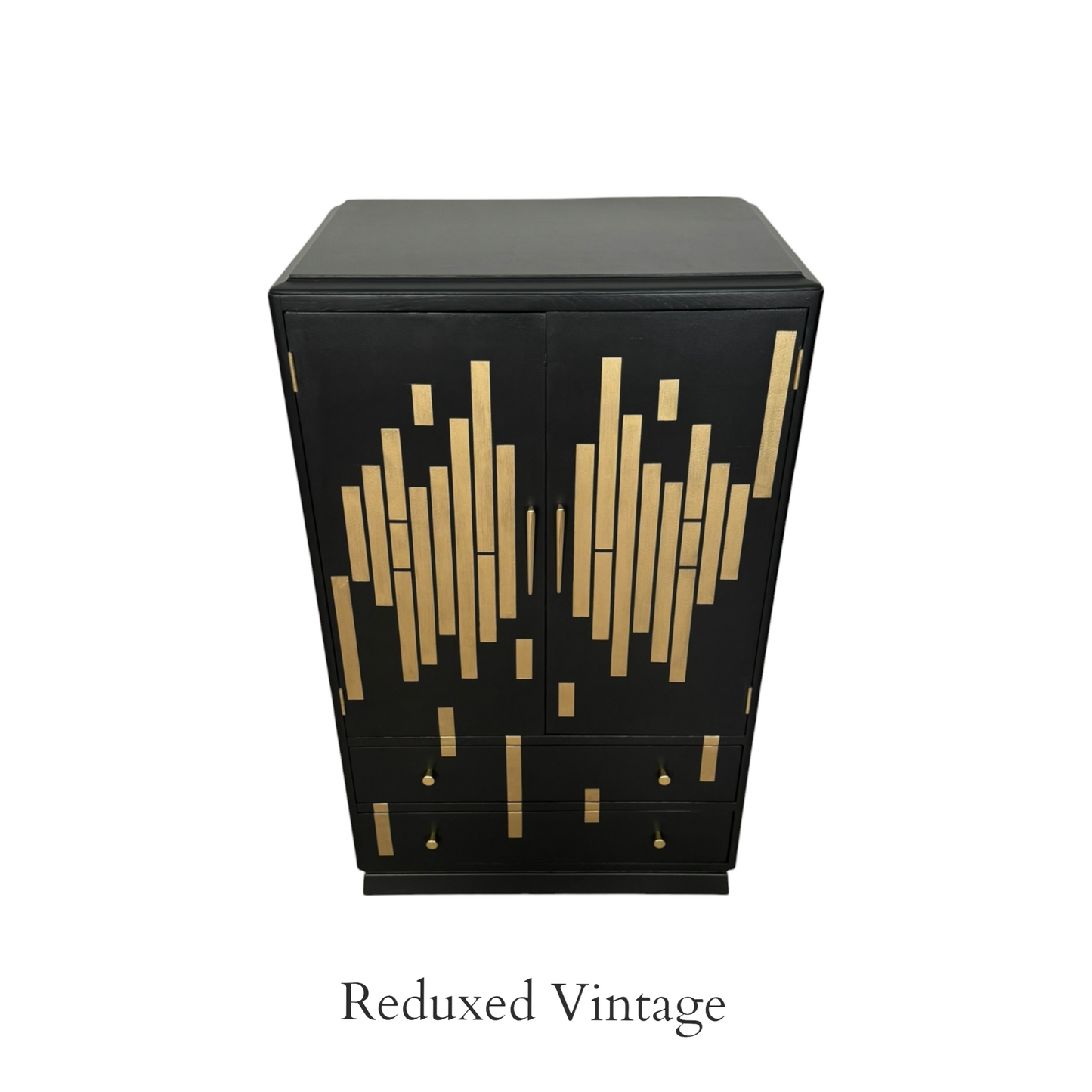 Wine Bar, art deco, black and gold, gold leaf, wine cupboard, drinks cupboard, geometric design